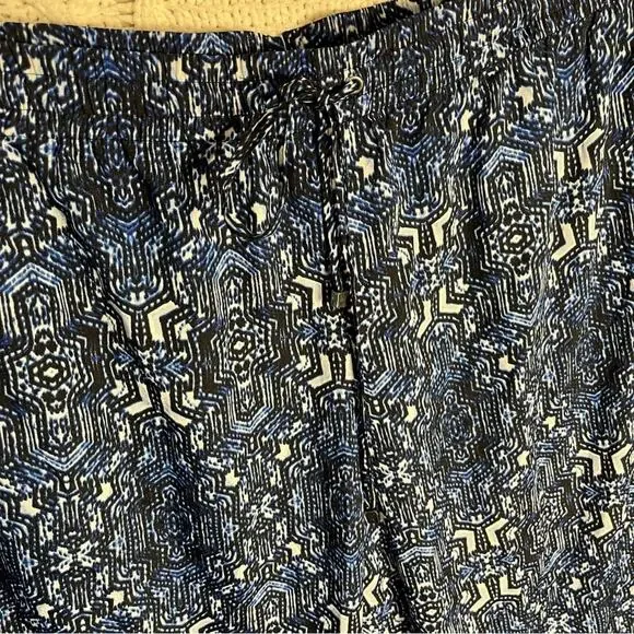 NWT CALVIN KLEIN | Blue Geometric Print Drawstring Satin Straight Leg Pants - Picture 3 of 8